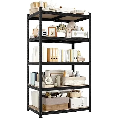 Yaheetech Estantería Metálica de Almacenaje 180x90x40cm Carga 875kg Negro | Estanteria Trastero de 5 Niveles Estante de Almacenamiento para Garaje Taller sin Tornillos