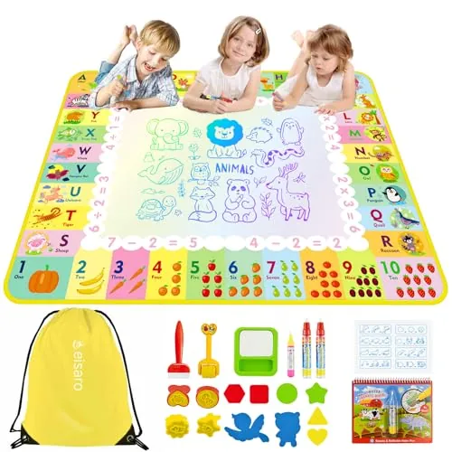 Alfombra para Pintar con Agua, Pizarra Mágica Reutilizable 120x90 cm – Juguete Educativo de Aprendizaje Temprano para Niños de 2 a 6 Años, Regalo sin Tinta ni Mancha con 4 Bolígrafos y Libro de Dibujo