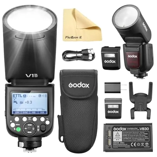 Godox V1PRO-S V1Pro S Cabeza Redonda Flash de Cámara TTL Speedlite 2.4G Inalámbrico TTL Speedlight Strobe,76Ws HSS 1/8000s con Batería Li-Ion para Cámaras Sony