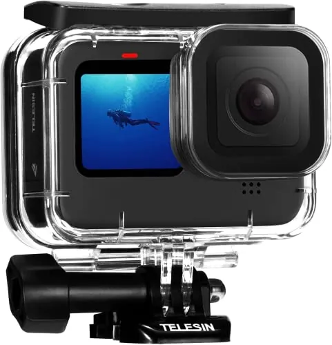 TELESIN 60M Funda Carcasa Impermeable para GoPro Hero 12 Hero 11 Hero 10 Hero 9 Black, Carcasa Protectora Subacuática Impermeable Incluye Soportes Trípode y Tornillo de fijación, para Go Pro