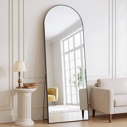 XRAMFY Espejo de Pie Cuerpo Entero 165 x 60 cm, Arco Espejo Cuerpo Entero con Supporto, Entero Cristal Templado, Cornice in Lega di Alluminio, Negro