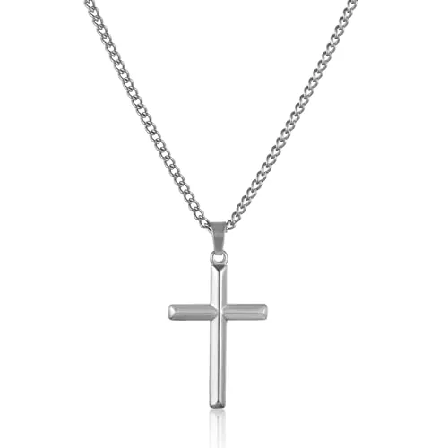 RWQIAN Collar Cruz Hombre Acero Inoxidable Plateada Cadena Collar Cruz Cristiana Mujer 18"