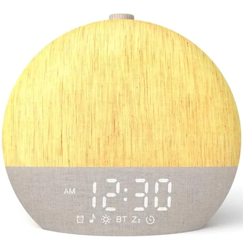 LIORQUE Despertador Amanecer, Despertador Luz Natural Simulación de Amanecer, 17 Modos de Luz, 30 Sonidos Relajantes, Modo de Ayuda para Dormir, Conexión Bluetooth, Función Alarma y Snooze