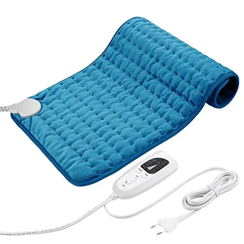 Cojín calefactor, manta térmica húmeda y seca para espalda, cuello, hombros, abdomen con controlador, franela suave azul, 30 x 60 cm