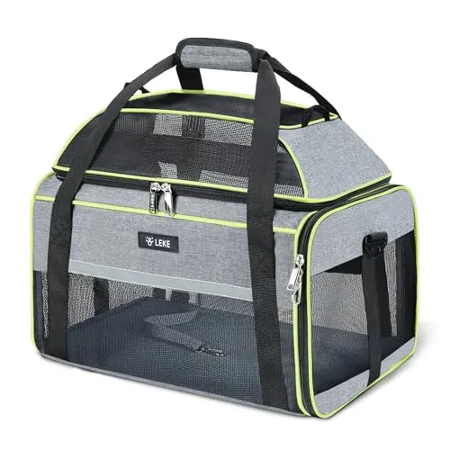 Lekespring Transportin Gato Avión, Bolsa de Transporte para Perros y Gatos, Transportin Perro de hasta 6kg, Caja de Transporte para Mascotas en el Coche Avión o Tren, M, Gris