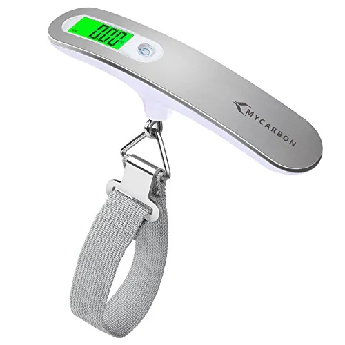 MYCARBON Escala del Equipaje Digital 110 LB / 50 kg Capacidad Peso Maletas Báscula LCD Portátil Báscula Maletas Viaje (Blanco)