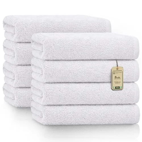 Green Mark Toallas – Juego de 8 Piezas – 100% Algodón, Suaves y Altamente Absorbentes, Baño, SPA y Gimnasio, 50 × 100 cm, Blanco