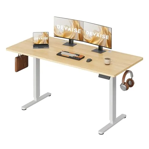 DEVAISE Escritorio Elevable Eléctrico,Mesa Regulable Rltura 160 x 70cm con 3 Memorias,Mesa de Oficina con Panel Inteligente en Casa con Tablero Ensamblado, Roble Natural