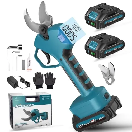 Tijeras de Podar Eléctricas 40mm, Tijeras de Podar Profesionales con 21V/2x2000mAh Baterías, Pantalla LCD, Podadora Electrica Brushless para Jardinería, Árboles Frutales, Viñedos