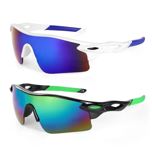 Hifot Lote de 2 Gafas Sol Niño Niñas Gafas Deportivas Adolescentes Gafas de Ciclismo Running Protección UV 400 Gafas de Sol