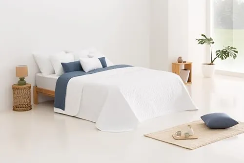 Todocama – Colcha boutí Fina con diseño Estrella, para Primavera, Verano, otoño e Invierno. 100% Microfibra Extra Suave. Cubre Cama Multiusos. Cama 120/135-230x260cm Blanco