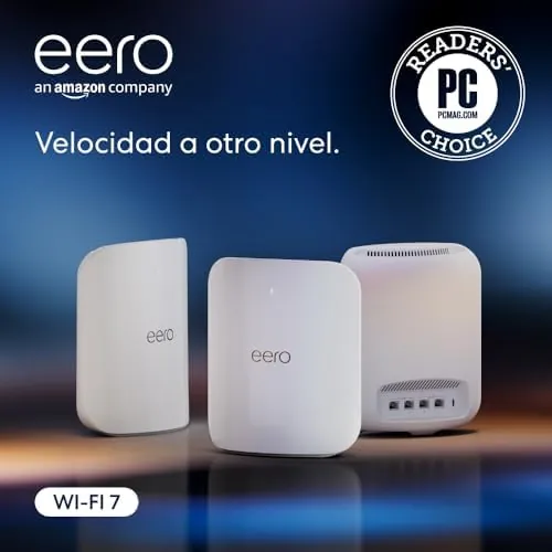 Router wifi de malla eero Max 7 de Amazon: con Ethernet de 10 Gb/s, 695 m2 de cobertura y capacidad para conectar más de 750 dispositivos, ideal para videojuegos (pack de 3, última generación)