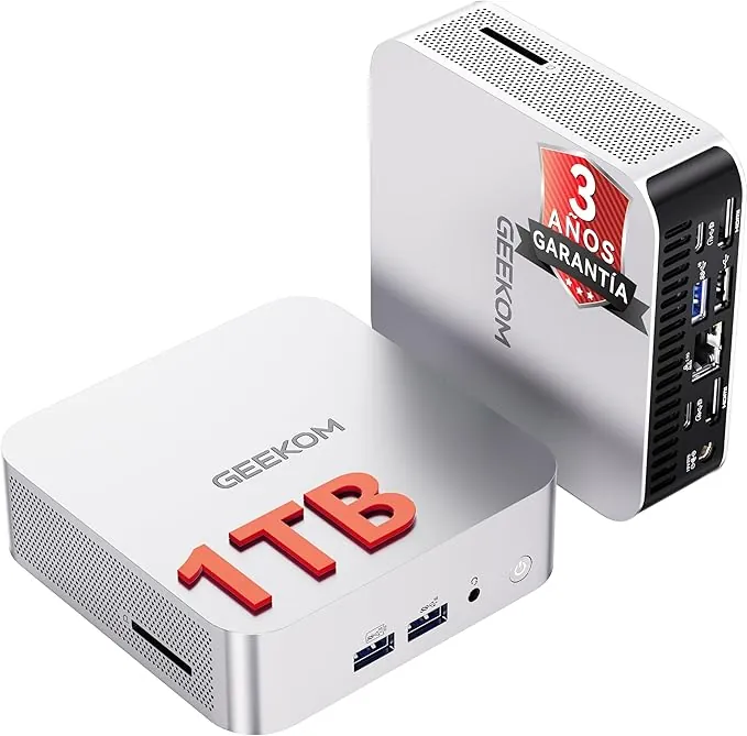 GEEKOM A6 Mini PC con AMD Ryzen 7 6800H, Radeon 680M, 16GB DDR5(DDR Ampliable, No LPDDR Bloqueada), 1TB SSD, Mini Ordenador Windows 11 Pro, USB4×2,Chasis de Metal Compacto,Puerto LAN 2.5Gbps,Lector SD