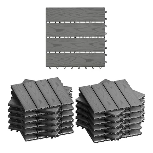 WOLTU Suelo de WPC Set de 22 Baldosas de Madera Exterior para Porche Patios Jardin, 30 x 30 cm 2m² Suelo de Exterior Compuesta Azulejos para Terraza, Jardin Gris Claro