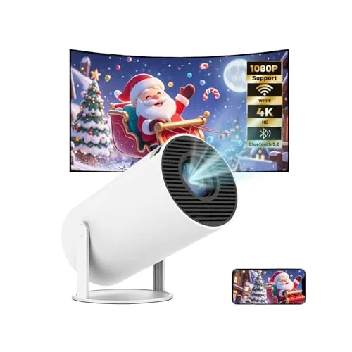 Proyector Portatil, Mini Proyector 2026 Upgraded con WiFi 6 BT 5.4, Auto Keystone + Full HD + 200ANSI 8000L + 180° Rotation, Projector Portable 4k con HDMI/USB/Smartphone/Laptop/PS5, Blanco-Negro