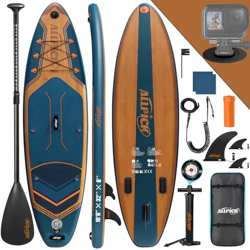 ALLPICK Tabla Paddle Surf Hinchable, Stand Up Paddle Board Sup, Tabla Padel Surf 320 cm, Soporte Universal para Cámara, Paleta Ajustable, Principiantes y Avanzados 200kg, Bleu Marine