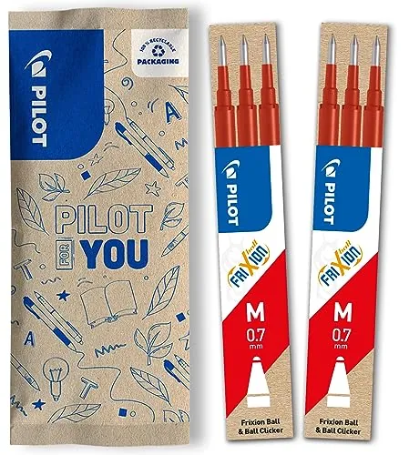 PILOT - Caja de 2 Set de 3 Recambios FriXion - Recambios para Bolígrafos Borrables - Compatible con FriXion Ball y FriXion Ball Clicker - Rojo - Punta Media (6 recambios)