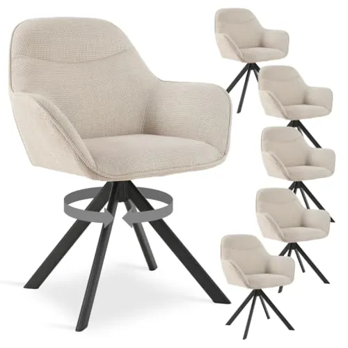 Goeurvant Juego de 6 sillas de Comedor giratorias con reposabrazos, giratorias 360°, tapizadas de Lino, Sillón Moderno de Estilo Nórdico con Patas de Metal para Comedor Salón, Beige