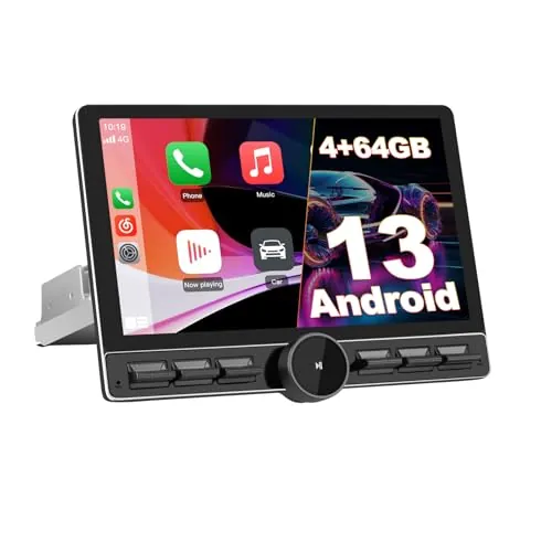 Hexinex Android 13.0 [4GB+64GB] Radio Coche 1 DIN Universal con Pantalla Táctil Inclinable y Giratoria de 10.6 Pulgadas, Autoradio Admite CarPlay/Android Auto Inalámbrico/WiFi/4G/Bluetooth