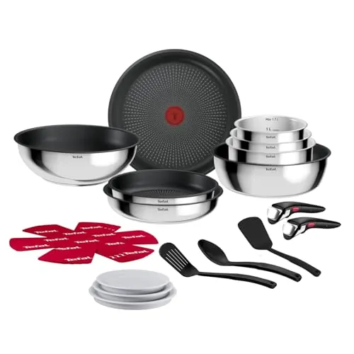 Tefal Ingenio Comfort Max - Juego de 8 Piezas + 12 Acc, Acero inoxidable
