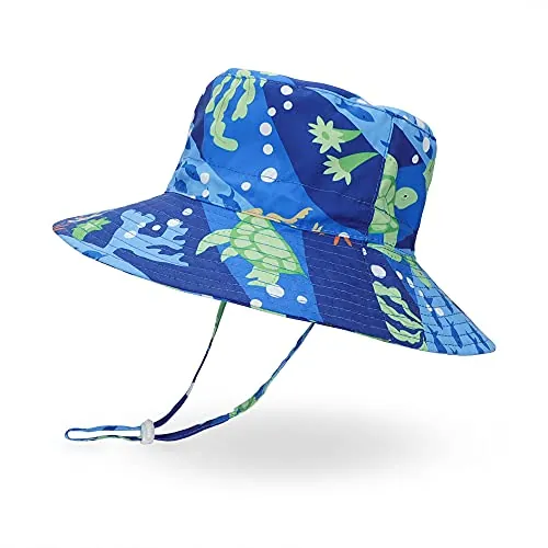 LACOFIA Sombrero de Sol bebé Gorro Verano para niños Sombrero Playa de ala Ancha Proteccion Solar para niños con Correa Ajustable para la Barbilla Tortuga Azul 4-6 años