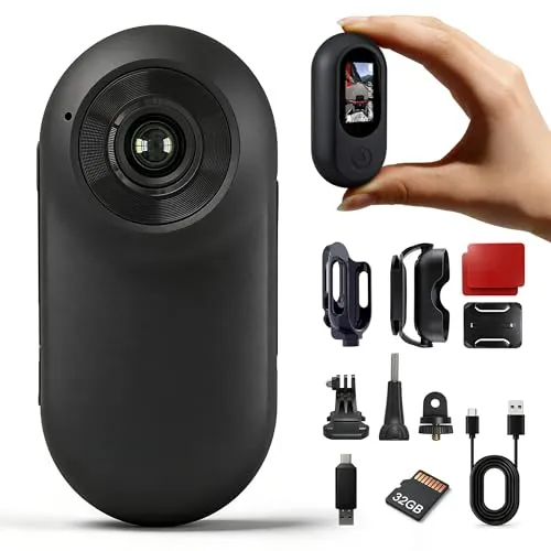 Frelisty Mini Camara Deportiva, Action CAM con Clip Magnético, 32GB Camara Moto, 1" Pantalla Camara Accion, Cámara para Moto y Mascotas(Negro)