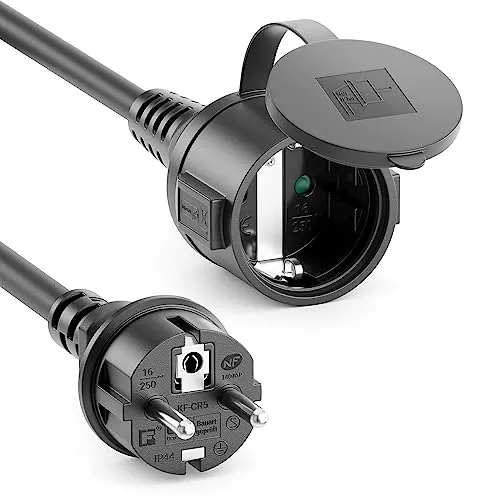 deleyCON 20m Cable de Extensión Exterior Eléctrico IP44 (H07RN-F 3G1.5mm²) Cable de Extensión Eléctrica Goma Resistente a la Intemperie para Uso Exterior - Conector de Tierra Macho a Hembra - Negro