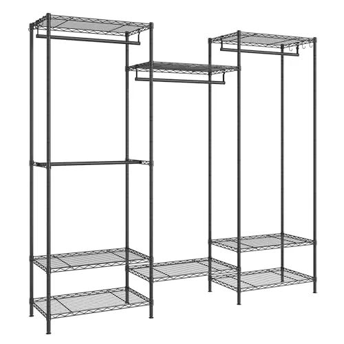 SONGMICS Armario de Ropa, Armario de Metal con Estantes Ajustables, Barras para Colgar y Ganchos, Duradero, Perchero Separable, Negro Tinta LGR431B01