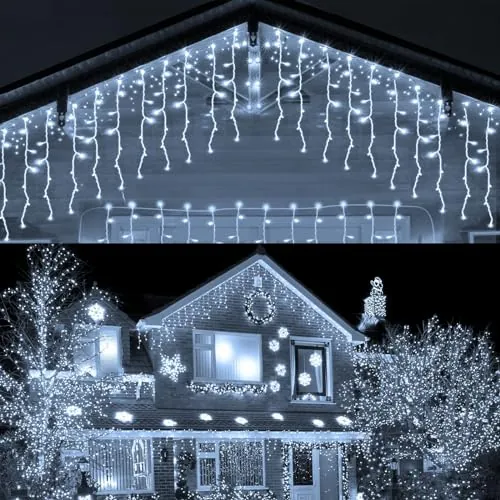 HOSPAOP Guirnalda de Luces LED Exterior 400 LED 10M Cortina Carámbano Navidad Blanco, Luces de Navidad con 8 Modos y Temporizador, Impermeable IP44 para Jardín, Balcón, Terraza, Fiesta