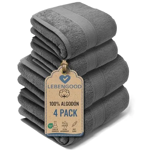 LEBENGOOD Juego de Toallas de Baño Grandes 2 Ducha 70x140 2 Lavabo 50x90 | rizo de algodón 500 g/m², suaves y muy absorbentes, certificado Oeko Tex, secado rápido, para casa, hotel y gym
