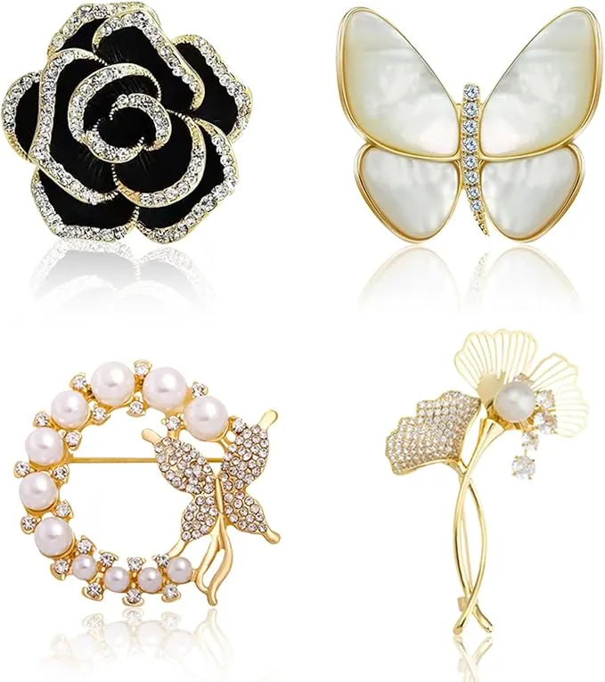 4 Piezas Broche Elegantes Broches Ropa Único Mariposa Perlas Flores de Camelia Mujer Sombrero Vestido Camisa