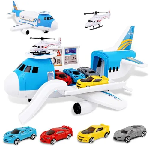 m zimoon Aviones de Juguete Transporte con 4 Coches y 1 Helicóptero
