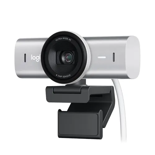 Logitech MX Brio Ultra HD 4K para Colaboración y Streaming Cámara Web, 1080p a 60 FPS, Dos Micrófonos Reductores de Ruido, USB-C, Tapa, Compatible con Microsoft Teams, Zoom, Google Meet, Pale Grey