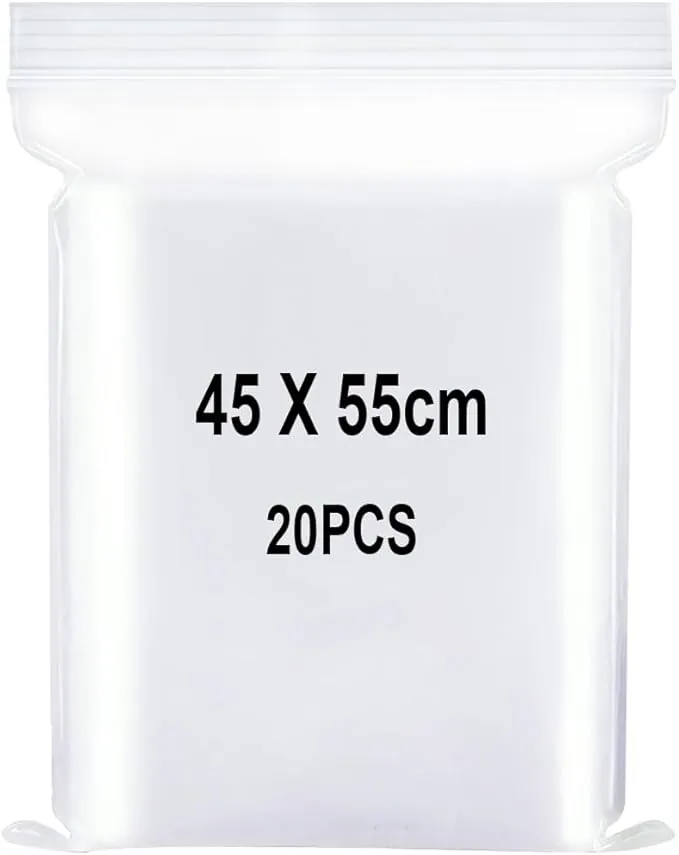 Bolsas de Plástico Transparentes Resellables, Bolsa sellada, Bolsa de Almacenamiento, Bolsa de Cremallera, Aplican a Edredón, Manta, Almacenamiento de Vestimenta etc. 45x55cm 20Piezas