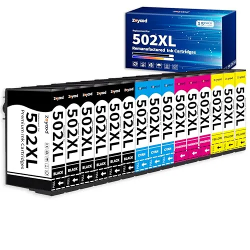 Zoyood 502XL 502 Cartuchos de Tinta Compatible con Epson 502 XL Tinta para Expression Home XP-5100 XP-5105 XP-5150 XP-5155, Workforce WF-2860 WF-2865 WF-2880 WF-2885 Impresoras (Paquete de 15)