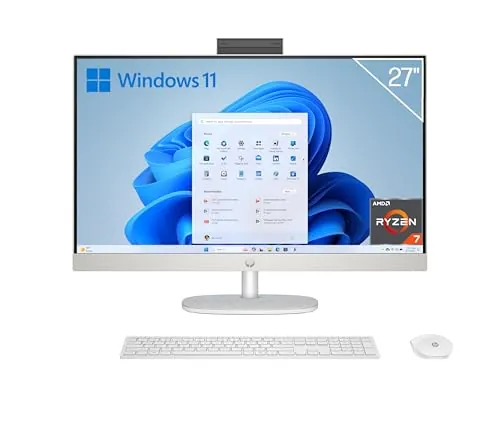 HP 27-ct2003ss - Ordenador de 27" Full HD con Cámara, Teclado y Ratón Inalámbricos (AMD Ryzen AI 7 350, 32GB RAM, 1TB SSD, AMD Radeon Graphics, Windows 11) Blanco - Teclado QWERTY Español