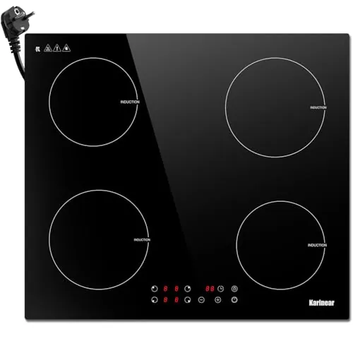 Karinear Placa Induccion 4 Zonas 3500 W, Inducción con Enchufe, 60 CM