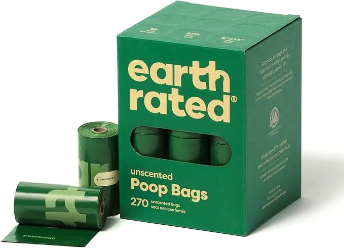 Earth Rated Bolsas para heces de perro, para mascotas a prueba de fugas y extragruesas, aptas para perros de cualquier tamaño, Rollos de recarga, sin aroma, 270 unidades