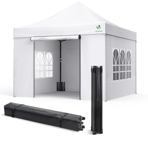 VOUNOT® Carpa Plegable Gazebo 3x3m con 4 Paredes, Cenador Impermeable Pabellón de Jardín para Camping, Fiestas, Exterior, Color Blanco
