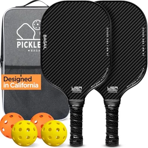 BAGAIL Juego de Paletas de Pickleball, Raquetas de Pickle Ball con 4 Pelotas de Pickleball, Ligeras, Alta Absorción de Impactos, Ergonómicas, Adecuadas para Juegos de Pelotas de Todos los Niveles