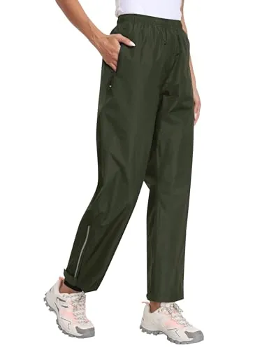 MoFiz Mujer Pantalones Impermeables Sobrepantalones Ligero Impermeable Senderismo Pantalones Lluvia para Ciclismo Bicicleta Outdoor Acampar Trekking Verde Militar Talla EU M