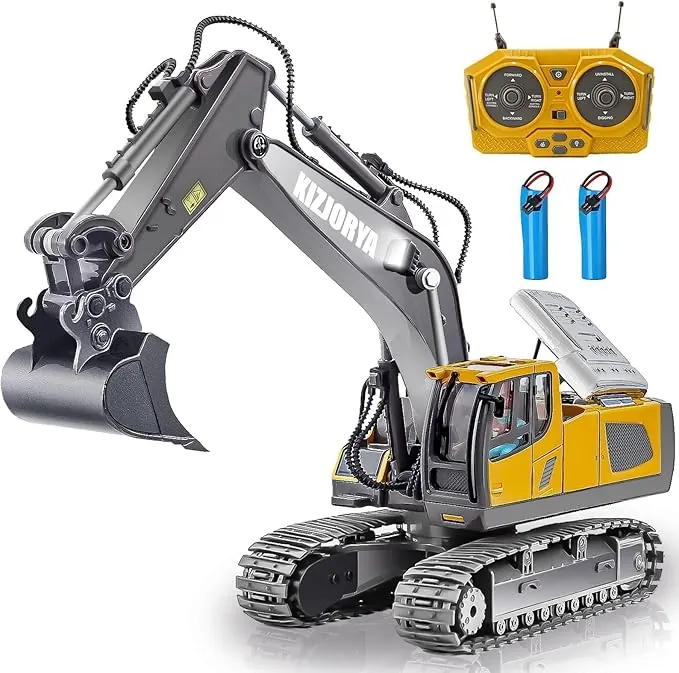 Excavadora Juguete Teledirigido, Excavadora Juguete para Niños de 6-12 años, RC Recargable, 11 Canales, Sonido y Luz, Pala de Metal, Regalo de Cumpleaños para Niños de 3 4 5 6 7 8 9 10+ años (2,4 GHz)