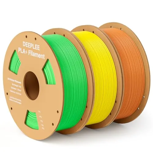 DEEPLEE Filamento PLA+ 1.75 mm, Kit 3 Bobinas Verde Claro, Naranja y Amarillo (3kg). Mayor Resistencia y Dureza. Precisión ±0.02 mm, Sin Atascos. Compatible con FDM.