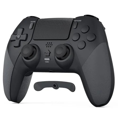 LATEC Mando para PS4, Mando Inalámbrico PS4 con Bluetooth, 2 Botones de Programación Macro, 6-Axis Sensor Giroscópico, Doble Vibración, Panel Táctil, Negro