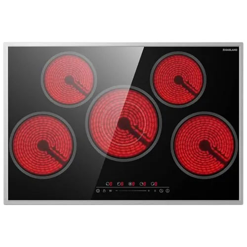 GASLAND CH775BF20B Placa Vitrocerámica Independiente, placa de cocción empotrada de 77 cm con marco de acero inoxidable, 5 zonas de cocción, zona de cocción múltiple, control deslizante, 8200 W