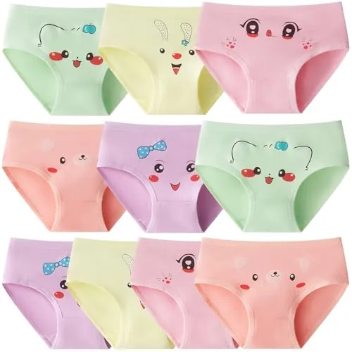 Domee Braguitas Algodón Ropa Interior Niña Pack de 10 Bragas Suaves Cara de Dibujos Animados 8-10 años (Talla del Fabricante 2XL)