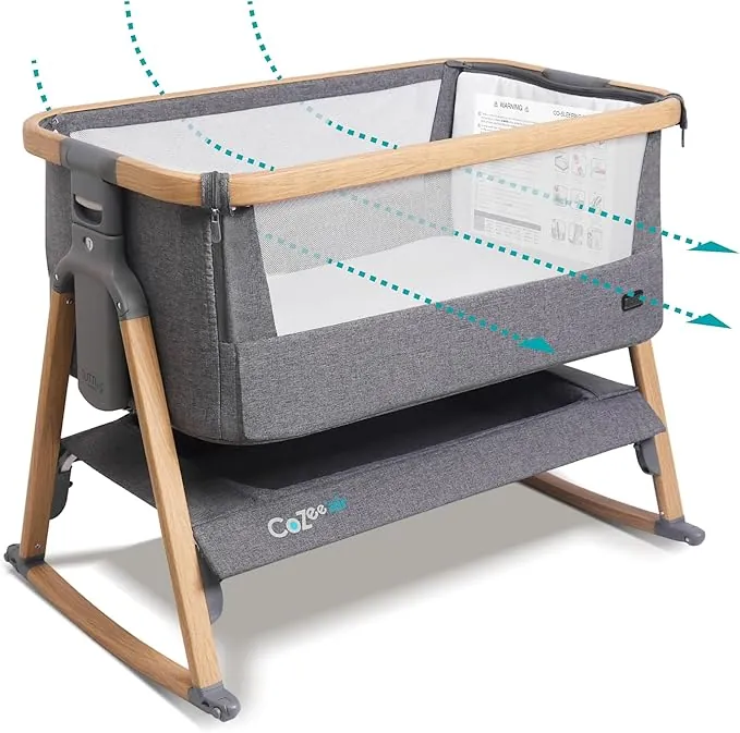 Tutti Bambini CoZee® Air Moisés y Cuna Colecho Bebé - Cama Colecho Bebé - Plegado Rápido - Bolsa de Transporte - Colchón Deluxe Transpirable con 6 Alturas - 0-6 Meses (Roble y Carbón)