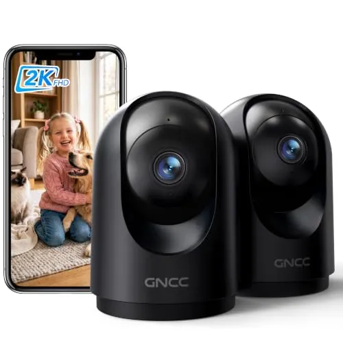 GNCC Cámara Vigilancia WiFi Interior 2K 3MP 2.4/5GHz Visión Nocturna 2 Pack
