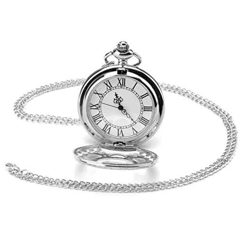 VOSSOT Reloj Bolsillo Vintage, Reloj Bolsillo Cuarzo Retro, Reloj Cuarzo con Cadena, Reloj Cadena Antiguo con Números Romanos para Mujeres, Hombres, Padres, Cumpleaños Aniversario Regalos