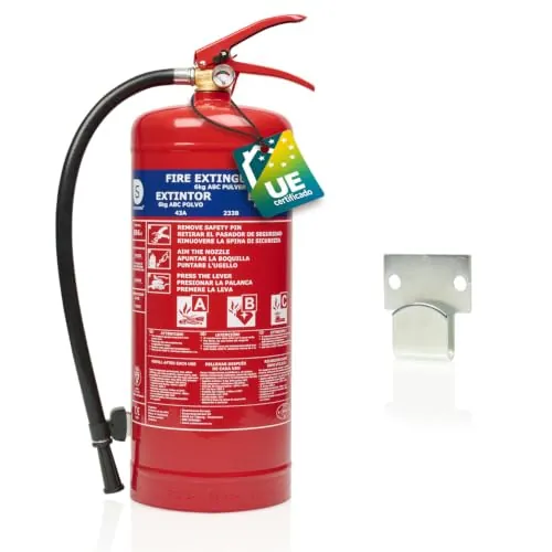 Smartwares Powder Extinguisher, 6 kg, for ABC Fires, Suitable for Vehicles and Homes, with mounting Bracket